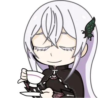 😌 583293bb Echidna Re:Zero anime, tea, witch, Re:Zero, chibi telegram sticker