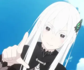 👈 fa3dce25 Echidna Re:Zero anime, white hair, witch, butterfly, pointing telegram sticker