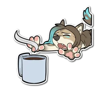 ☕ 33977dbf Furry, Anthro, Tazza, Caffè, Triste, Allungando whatsapp sticker