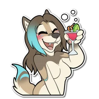 🍸 5852621d Furry, Antropomorfo, Cocktail, Cane, Animale, Cartone animato, Sticker whatsapp sticker