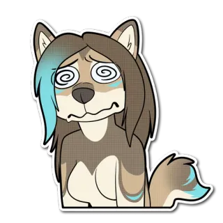 😵 b5e194f2 furry, lupo, cartone animato, animale, stordito, malato, esausto whatsapp sticker
