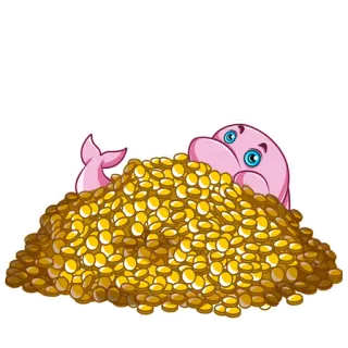 💰 2cadd352 Hoạt hình, Cá voi, Vàng, Tiền, Dễ thương, Kho báu telegram sticker