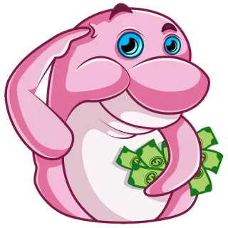 💡 dc3f00cb cá heo, hoạt hình, tiền, màu hồng, nhân vật, động vật telegram sticker