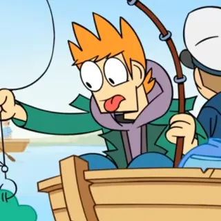 😖 f92a96f8 Matt Eddsworld cartoon, fishing, boat, excited, funny telegram sticker