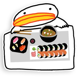 🍣 77777243 pelican, sushi, food, japanese cuisine, asian food, cartoon, cute telegram sticker