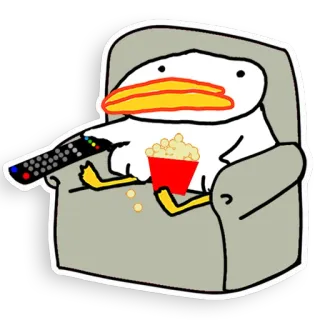 🍿 9c85690a duck, couch, popcorn, tv, remote, relaxing, cartoon telegram sticker