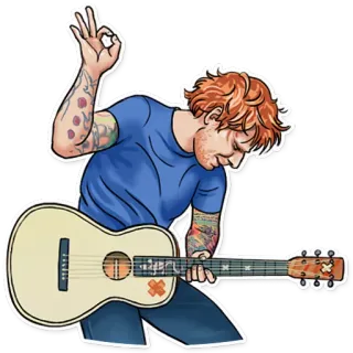 👌 1a1dedf7 Ed Sheeran musicista, cantante, chitarra, ritratto, pop, tatuaggio, rosso telegram sticker