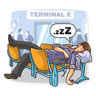 😴 77f66970 Terminal E .ZZZ ngủ, sân bay, nhà ga, mệt mỏi, du lịch, thư giãn telegram sticker
