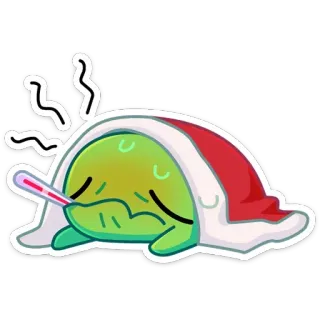 🤒 dd993ca3 生病, 温度计, 疾病, 感冒, 流感, 绿色, 角色, 难过 telegram sticker