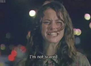 😭 e68e9b07 I'm not scared przestraszony/a, kobieta, strach telegram sticker