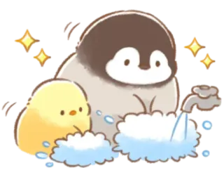 🤩 d56741f5 penguin, chick, washing, cute, kawaii, cartoon telegram sticker