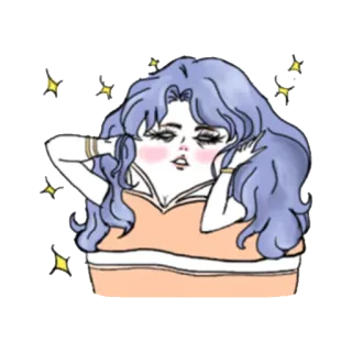 💁 802ae358 女人, 紫色头发, 闪光, 卡通, 角色, 绘画 telegram sticker