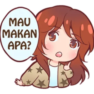 🤔 d59b4dd9 MAU MAKAN APA? Q版, 动漫, 可爱, 食物, 问题 telegram sticker
