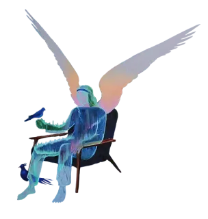 👼 155b6e4c Engel, Flügel, spirituell, Stuhl, Vogel, blau, ätherisch telegram sticker