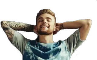 😌 2209a75b pria, santai, bahagia, bertato, kasual, tersenyum, potret, orang telegram sticker