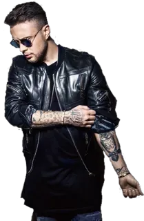 😎 54a0eea3 pria, tato, kacamata hitam, jaket, potret, gaya telegram sticker