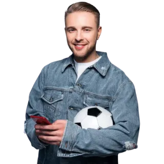 ☺️ 0afc5315 мужчина, футбол, мяч, джинсы, улыбается, портрет whatsapp sticker