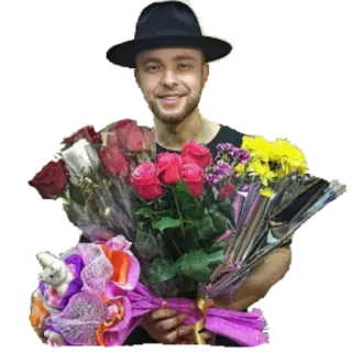 😮 4e3f57b8 мужчина, цветы, розы, шляпа, букет whatsapp sticker