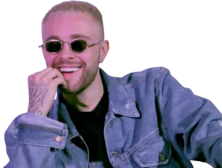 😔 7d096937 мужчина, человек, солнцезащитные очки, джинсовая куртка, улыбка whatsapp sticker