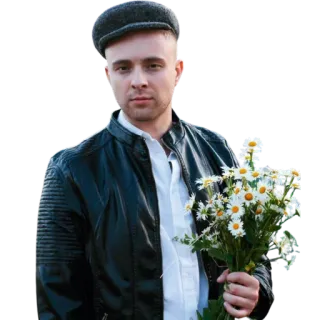 ❤️ a4d246c4 мужчина, цветы, ромашки, шляпа, куртка whatsapp sticker