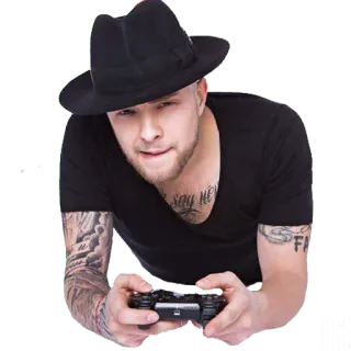 🕹 38a80ebd Soy HeY เกมเมอร์, หมวก, คอนโทรลเลอร์, เกม, รอยสัก, ผู้ชาย telegram sticker