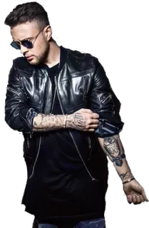 😎 c95d89e8 ผู้ชาย, คน, เสื้อหนัง, แว่นกันแดด, ภาพเหมือน, รอยสัก telegram sticker