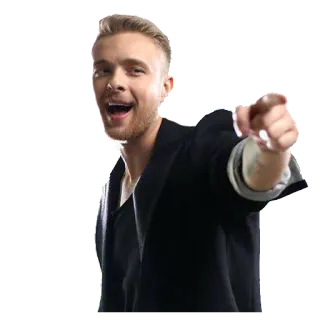 🙂 f1468ed6 ผู้ชาย, ชี้, คน, ตื่นเต้น, ภาพเหมือน, ผมบลอนด์, ยิ้ม telegram sticker