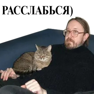 🤑 53e2bf55 РАССЛАБЬСЯ) entspannen, mann, katze, russisch, gemütlich, chillen telegram sticker