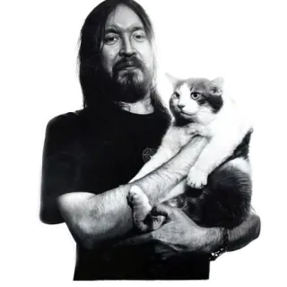 🤗 6b716b4d mann, katze, haustier, tier, bart, porträt, schwarz weiß telegram sticker