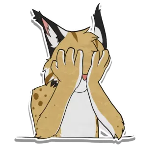 😶 3ab44d58 кот, рысь, пушистый, животное, руки, закрывает глаза, мультфильм, иллюстрация telegram sticker