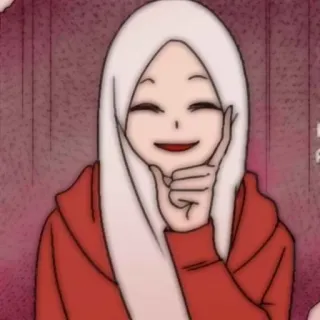 🍒 b9531613 Hijab, Wanita, Senyum, Kartun, Anime, Senang, Potret telegram sticker