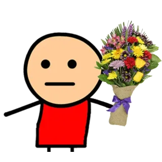 🌷 16fea967 bonhomme allumette, bouquet, fleurs, amour, cadeau, joyeux whatsapp sticker