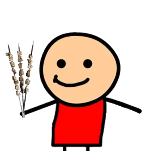 🍗 b6e46709 bonhomme allumette, dessin animé, brochette, nourriture, sourire, t-shirt rouge whatsapp sticker