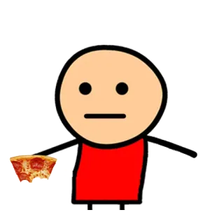 🍕 d12f6b8e bonhomme allumette, pizza, dessin animé, nourriture, t-shirt rouge, dessin simple whatsapp sticker