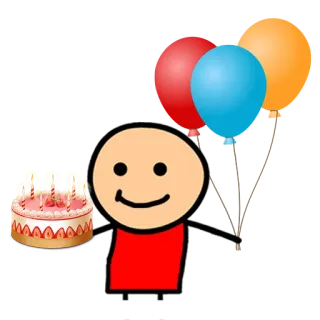🎉 fd1cef3a anniversaire, gâteau, ballons, fête, soirée, smiley, bonhomme allumette whatsapp sticker
