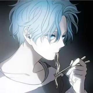 ⬛️ 0bae29f7 anime, makan, mi, sumpit, potret, rambut biru muda, karakter telegram sticker