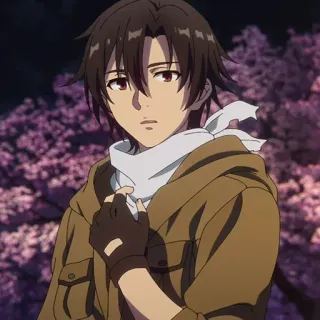 💫 92b54912 アニメ, 男性, キャラクター, 茶髪, マフラー, ジャケット telegram sticker