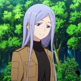 💫 9a663e7e アニメ, 女性, キャラクター, 青髪, ジャケット, ポートレート telegram sticker