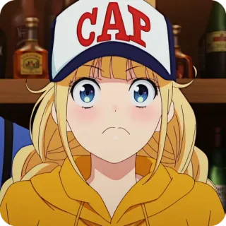 🙂 8650d17e CAP Anime Mädchen, Mütze, Blonde Haare, Hoodie, Cartoon, Animation telegram sticker