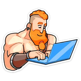 💻 31bfc8df đàn ông, máy tính, máy tính xách tay, râu, cơ bắp, tóc cam, công nghệ, internet whatsapp sticker
