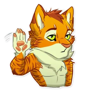 👋 13079b4e kat, dier, cartoon, harig, tijger, hand, zwaaien telegram sticker