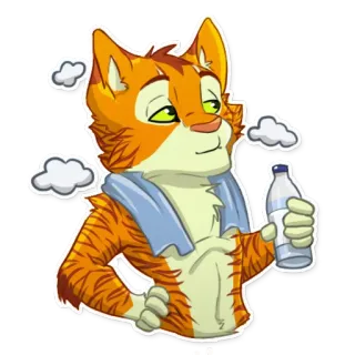 💪 24b08699 kat, antropomorf, handdoek, melk, dier, oranje telegram sticker