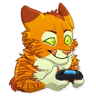 🎮 da41cbe1 kat, gamer, spelen, controller, katachtig, oranje, dier telegram sticker
