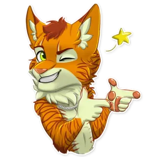 😉 fbcf5f1f Furry, Antropomorf, Vos, Cartoon, Knipoog, Vingerpistool, Ster telegram sticker