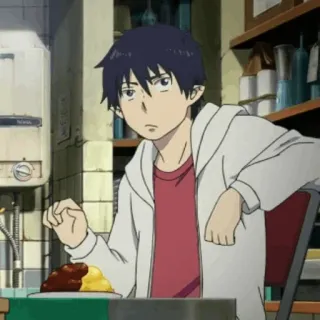 ☁️ a734a08e Rin Okumura Blue Exorcist 애니메이션, 소년, 먹다, 음식, 부엌, 캐릭터 telegram sticker