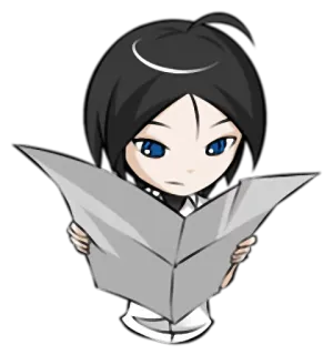 🤓 5c5fcba7 อนิเมะผู้หญิง, หนังสือพิมพ์, อ่าน, จิบิ, การ์ตูน, ผมสีดำ, ตาสีฟ้า telegram sticker