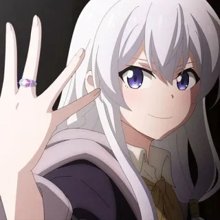 🌟 c515baa8 anime, girl, white hair, purple eyes, peace sign telegram sticker