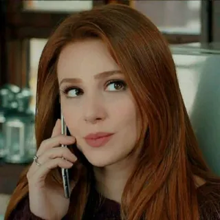 🙂 71ef9518 mulher, ruiva, telefone, retrato, falando, expressão whatsapp sticker