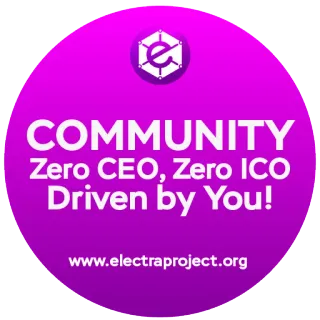 🌟 57f5e0dd COMMUNITY
Zero CEO, Zero ICO
Driven by You!
www.electraproject.org Communauté, Cryptomonnaie, Electraproject, Sans PDG, Sans ICO, Violet, Piloté par vous telegram sticker