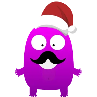 😃 6f8e83cb monstre, bonnet de Noël, mignon, moustache, dessin animé, violet, Noël telegram sticker
